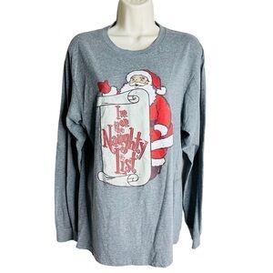 I’m On The‎ Naughty List Gray Long Sleeve Christmas Tee Size M